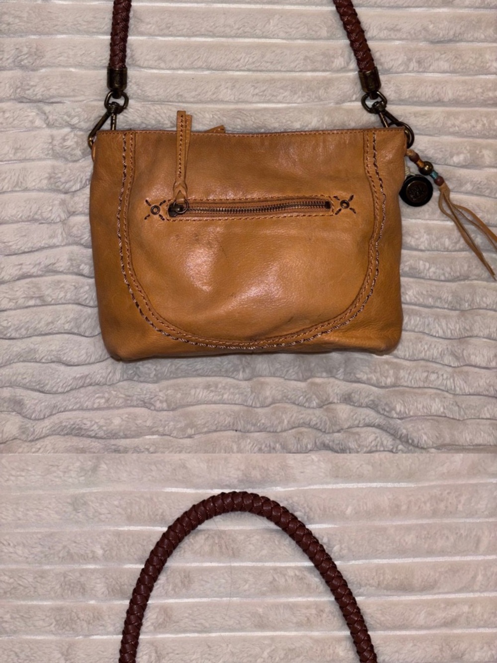 The Sak Cognac Leather Braided-Handle Crossbody